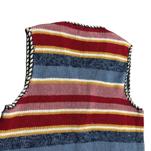 Vintage Bon Magique Womens L Knitted by Hand Sweater Vest Front Button Fringe - Picture 6 of 13